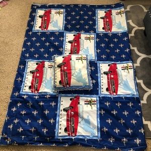 Mustang 1965 Homemade Coverlet Matching Pillow Blue Horse Car Logo